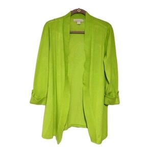 Laura Ashley Lime Green Open Front  Cardigan Sweater 3/4 Sleeve Size Large